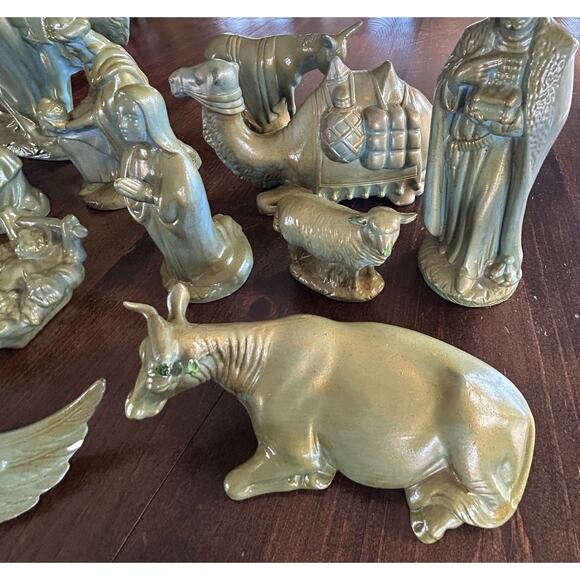Vintage Light Green Holland Mold Complete Nativity 15 Piece Set Angel Baby Jesus - Picture 11 of 14